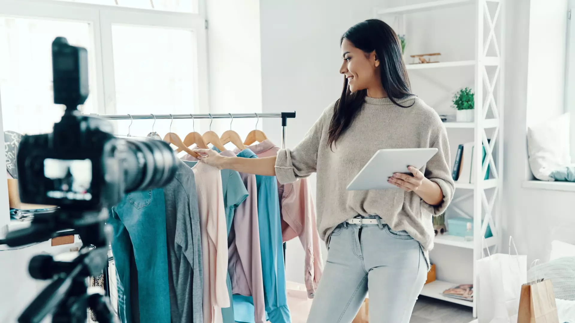 Online interior design course student holding a swatch